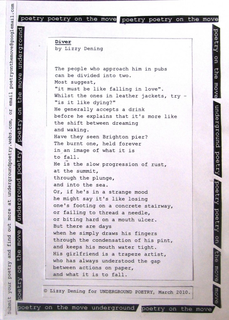 Lizzy Dening's poem was distributed to commuters in London